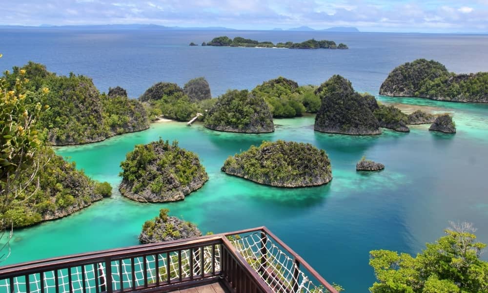A picturesque view from the top of Piaynemo Island in Raja Ampat.